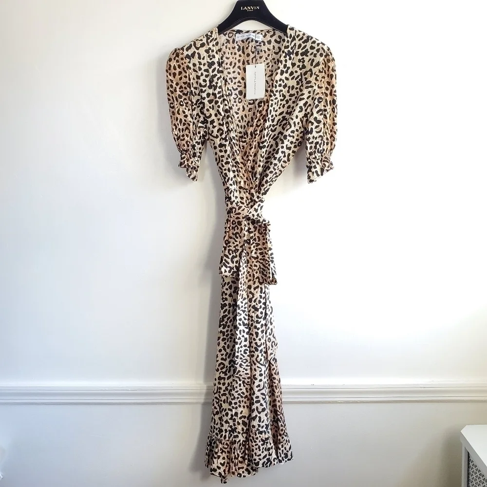 Faithfull The Brand Abbey Wrap Le Cinq Animal Print Midi Dress NWT Size 4/Small